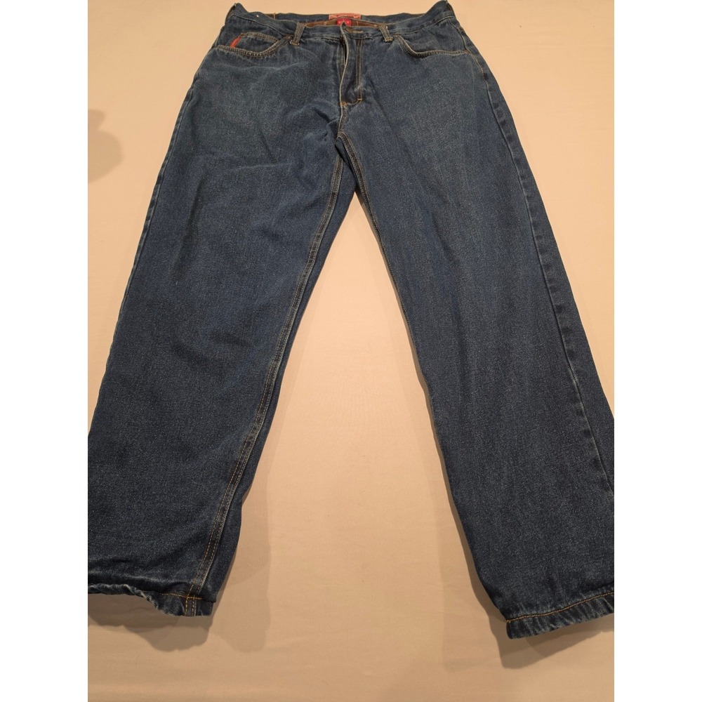 Caribou Creek Men Flannel Lined Jeans 36x30 Blue Denim Plaid Lining Straight Leg
